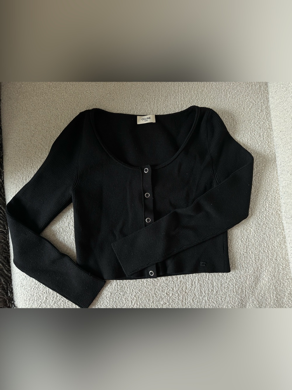 Celine Black Ribbed Crop Knit Top